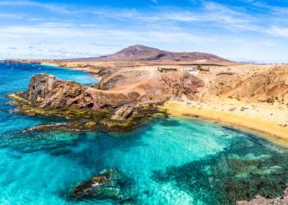 Beautiful view of Papagayo beach on the Spanish canary islands of Lanzarote